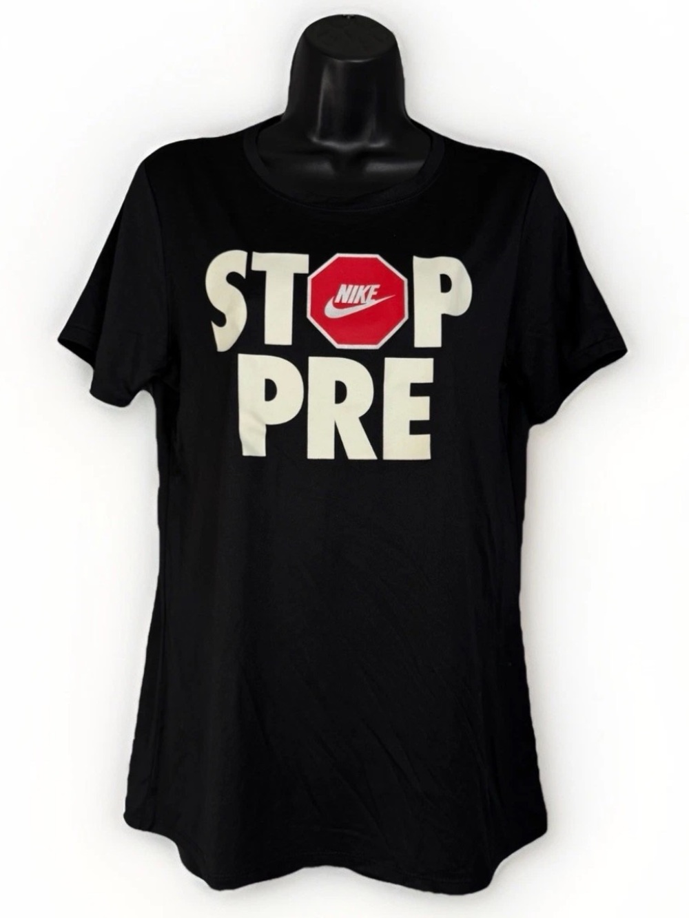 Nike Stop Pre Black Dri-Fit  Steve Prefontaine Running T-Shirt Women’s Size L